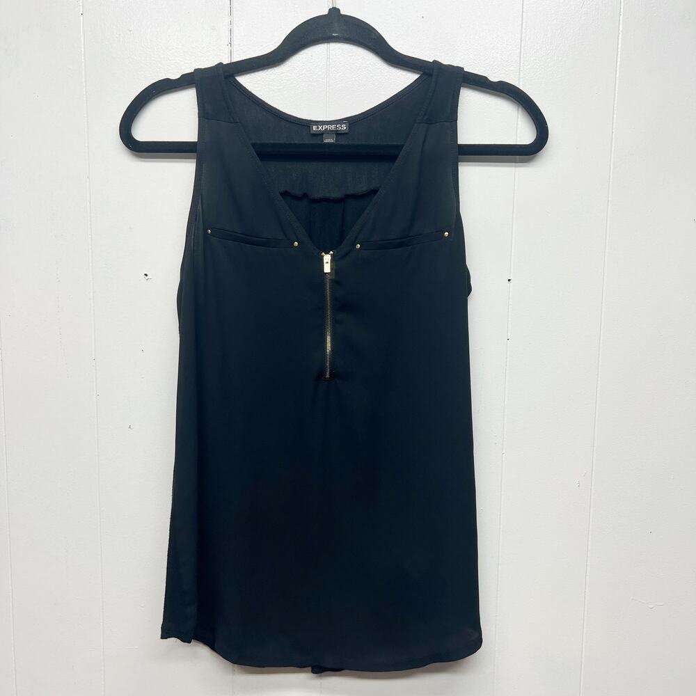 Express Sleeveless Mix Media Women's Black Top Size Small V-Neck Office Workwear